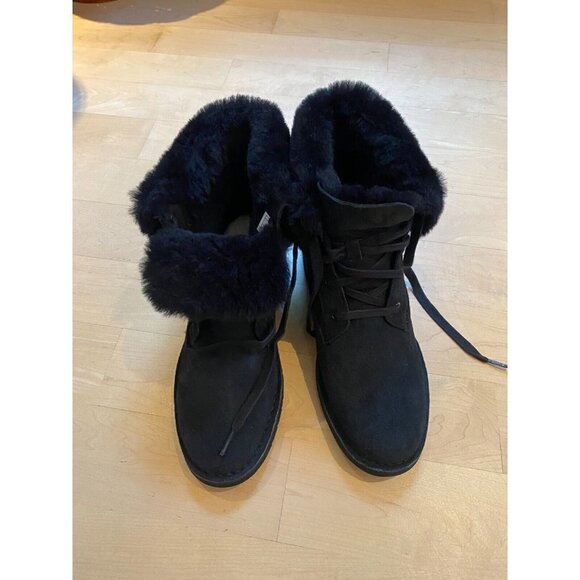 UGG "weylyn" boot shearling cuff Womens Size 9.5 NEW black lace up - Picture 2 of 10
